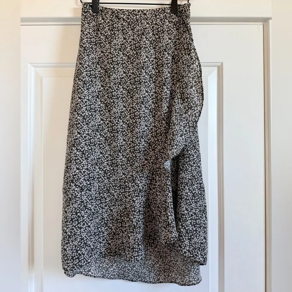 Wishlist Brown and White Asymmetrical Floral Skirt